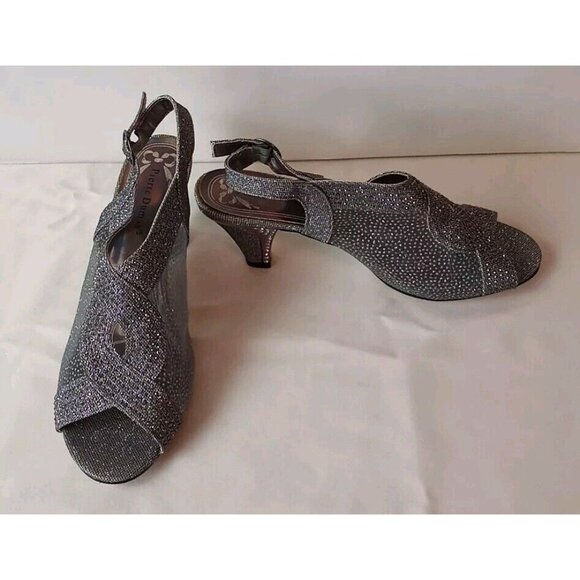 Pierre Dumas Women Shoe Sz10 Metallic Rhinestone Glitter Slingback Heel Open Toe - Picture 3 of 16